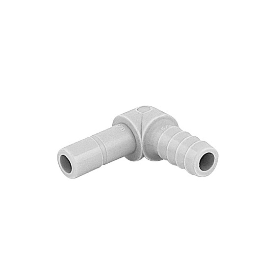 Raccordo portagomma a gomito Ø codolo - Ø tubo interno 3/8" x 5/16"